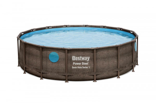 Каркасный бассейн Bestway Power Steel 488х122см "Ротанг" 19480л, фил.-нас. 5678л/ч, лестн., тент, попл.-доз.