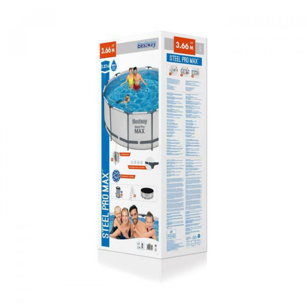 Каркасный бассейн Bestway Steel Pro Max 366х122см, 10250л, фил.-насос 2006л/ч, лестница, тент