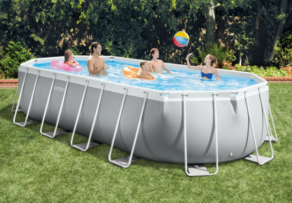 Каркасный бассейн Intex Prism Frame 610х305x122см "Oval" 18202л, фил.-насос 5678л\ч, лестн., тент, подст (26798)