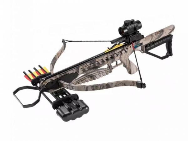 Приклад для арбалета Man Kung XB21, рекурс., god camo, кивер, стрелы 4 шт., прицел, крепеж