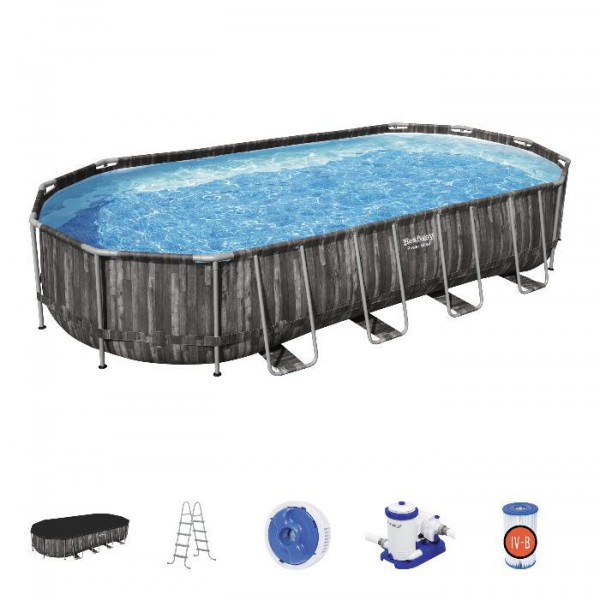 Каркасный бассейн Bestway Power Steel 732х366х122см, 25495л, фил.-насос 9463л/ч, лестница, тент, попл.-доз (5611T BW)