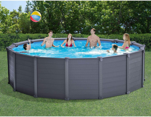 Каркасный бассейн 478х124см Intex "Graphite Gray Panel" 16805л, песч.фил.-нас. 4500л\ч, лестн, тент, подстилка (26384)