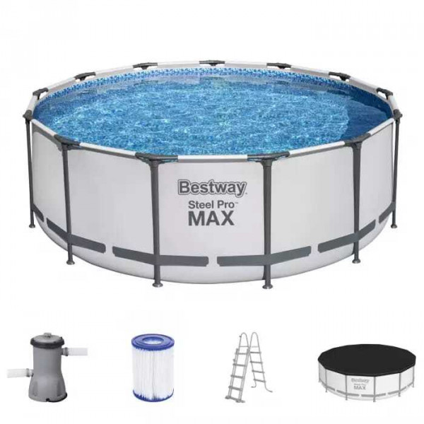 Каркасный бассейн Bestway Steel Pro Max 396х122см, 12690л, фил.-насос 3028л/ч, лестница, тент 5618W BW)