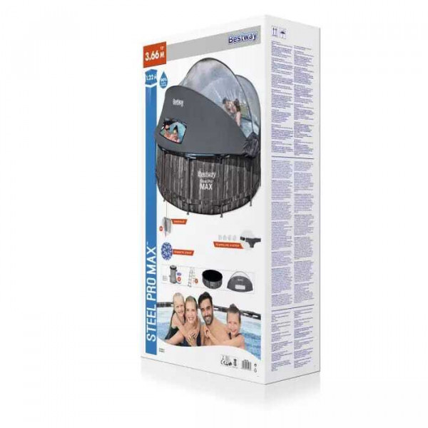 Каркасный бассейн Bestway Steel Pro Max 366х122см, 10250л, с навесом, фил.-насос 2006л/ч, лестница, тент