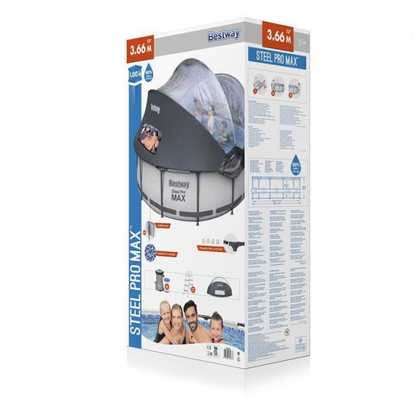 Каркасный бассейн Steel Pro Max 366х100см, 9150л, с навесом, фил.-насос 2006л/ч, лестница