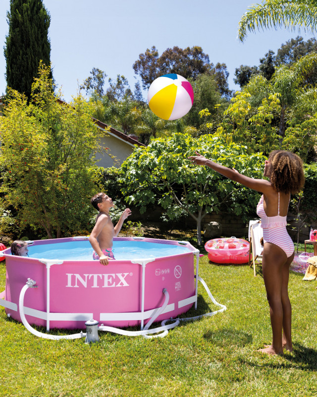 Каркасный бассейн Intex Pink Metal Frame 244х76см, 2843л, фил-насос 1250л/ч